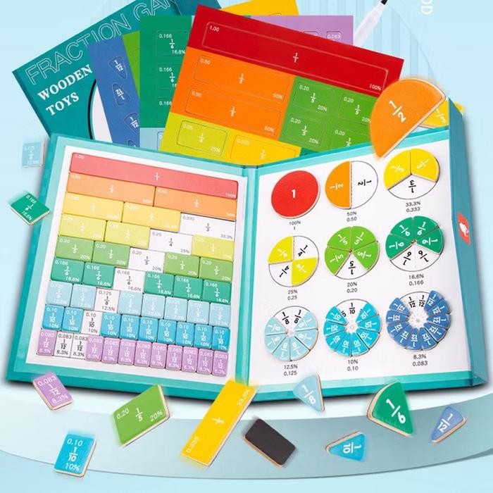 Mainan Anak Buku Belajar Pecahan Magnetic Wooden Fraction Travel Toy