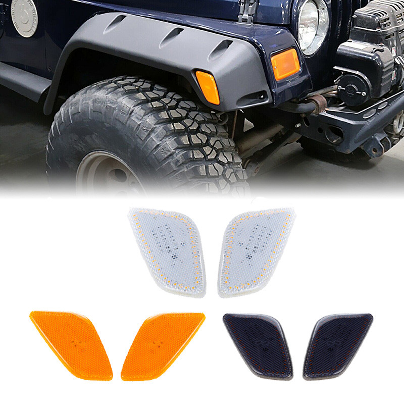 1 Pair Car Front Fender Side Maker Lights Yellow Amber Turn Signal Lamps Fit For Jeep Wrangler 1997-
