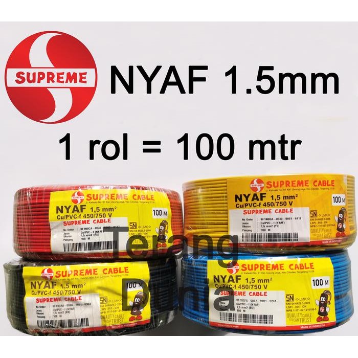 Kabel Serabut Tunggal 1X1.5Mm Kabel Nyaf 1.5Mm Supreme 100Meter Supreme