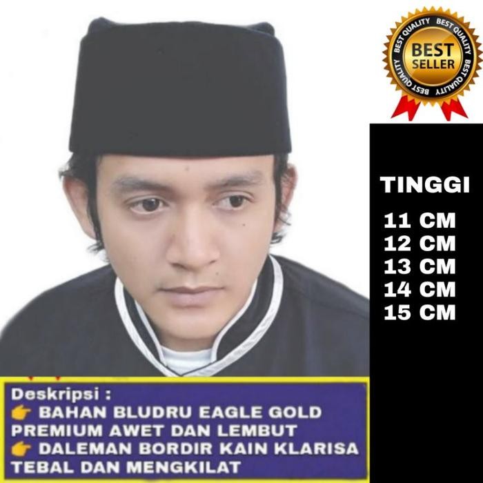 TERMURAH Songkok peci Kopyah kopiah susun hitam Tinggi 11 Cm, 12 Cm, 13 Cm, 14 Cm, 15 Cm motif Polos