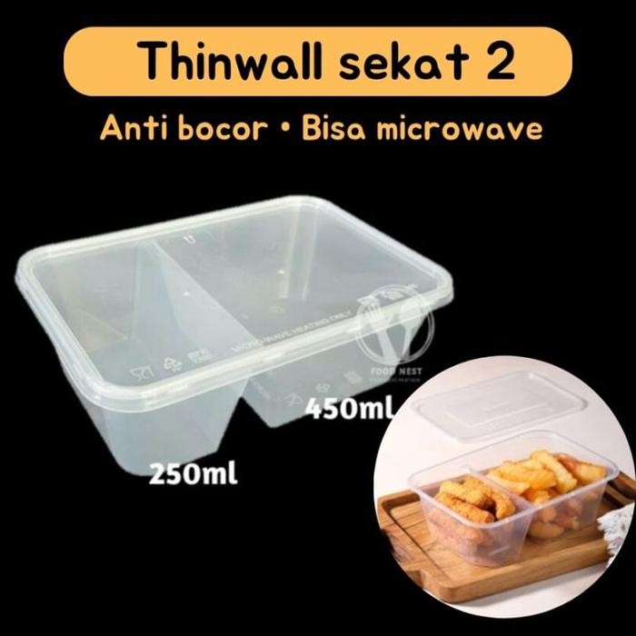 (Isi 25pcs) Food Container SUAPI 700 ml Sekat 2 Thinwall sekat Transparan Kotak Plastik Storage Box