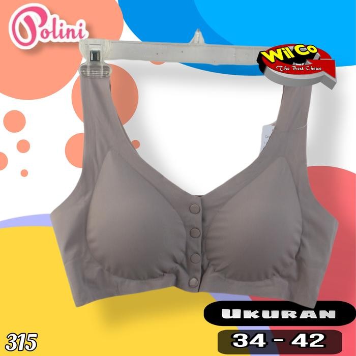K315 Polini Bra Kancing Depan Busa Tanpa Kawat (busa bisa dilepas) Wanita Tipis Dewasa Bh