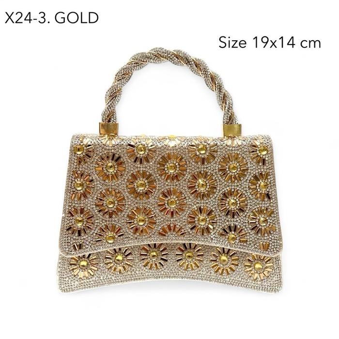 Tas Pesta Handle Flower Diamond Bunga Tas Kondangan X24-3 GOLD