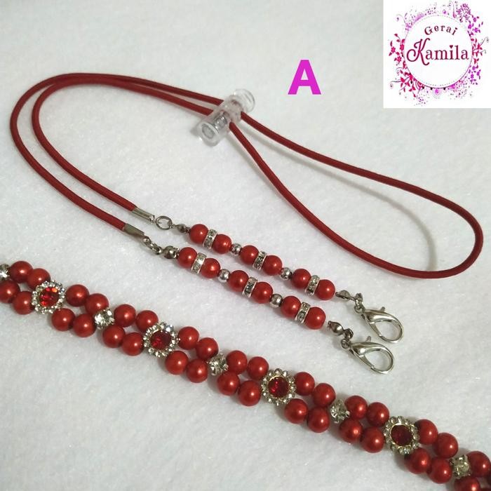 ORIGINAL set kalung masker elastis tali serut + konektor masker mutiara permata READY STOCK