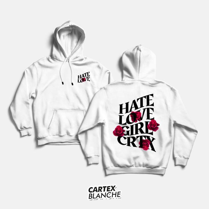 CARTEXBLANCHE HATE LOVE HOODIE JUMPER DISTRO (SABLON) UNISEX PRIA WANITA SIZE M - XXL