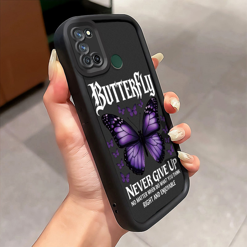 Casing Hp Realme 7i Realme C17 Case Casing Kupu-kupu ungu hitam pola HP Kasing Silikon Softcase mata