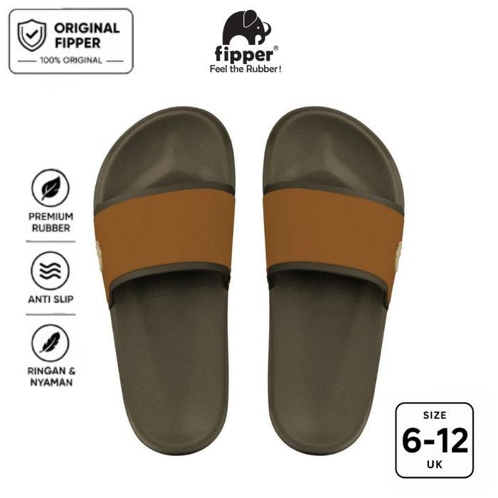 New Fipper Slip On Sandal Anti Slip Pria Wanita Original Ringan Nyaman Brown Walnut / Brown Copper /