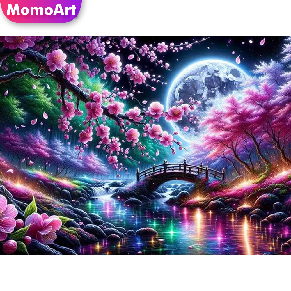 Momoart Diamond Painting Bridge Rr Landscape Pattern For S Beginners Diy Tree Embroidery Flower