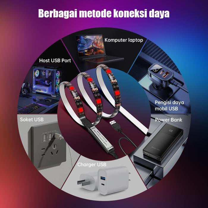 NEW Lampu Strip LED RGB USB CCTV 5050 Putih Hangat IP44 1-5M 5V + Remote Control 5050