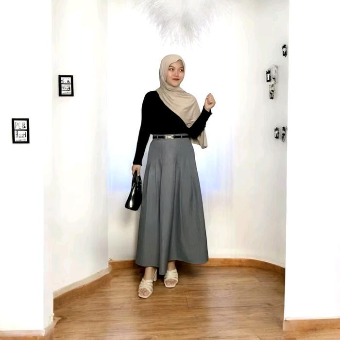 Titikstore.Id-Joy Skirt-Rok Flare Wanita Korean Style- Bahan Semiwoll Lokal_Model Panjang & Midi