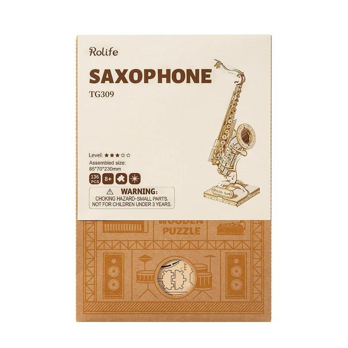 Alat Musik Saxophone 3D Wooden Craft Puzzle Kit Robotime Rolife