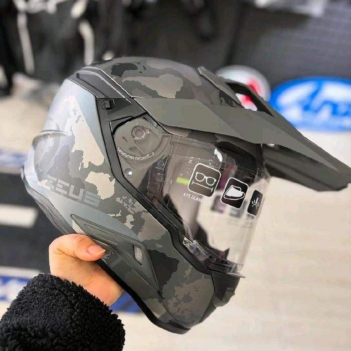 READY BIG SIZE 3XL 4XL HELM ZEUS CROSS HYBRID 913 BF6 MATT SILVER DOFF SUPERMOTO DOUBLE VISOR