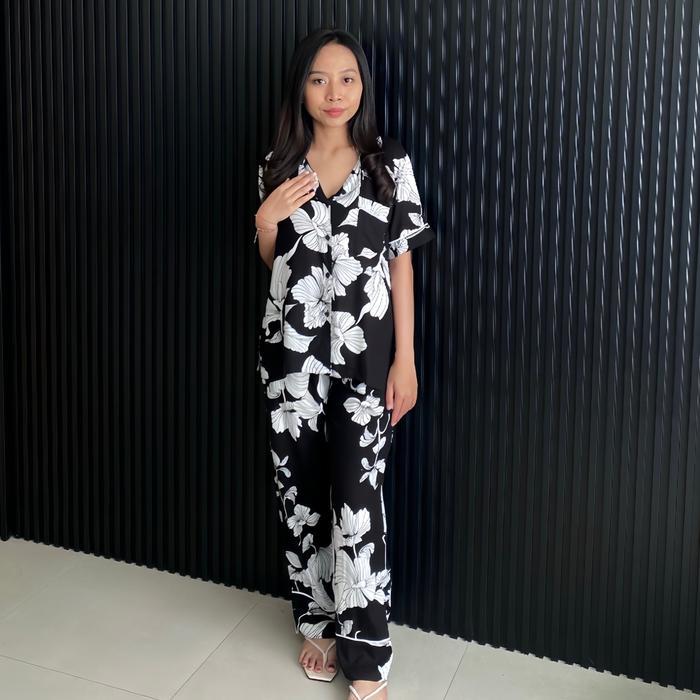 TANASOL | BLACK ORCHID | PIYAMA WANITA - Black Orchid LS, All size