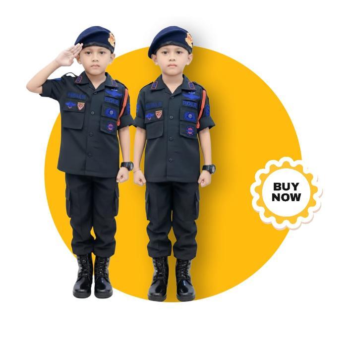 Baju Brimob Seragam PDL Anak Unisex Bordir Polisi Cilik Kostum Karnaval Lengkap Dengan Talikur