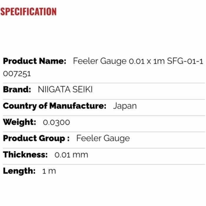 Niigata Seiki Feeler Gauge 0.01 x 1m SFG-01-1 007251