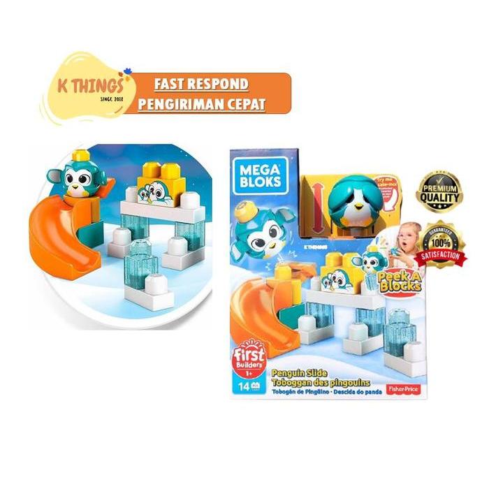 FISHER PRICE Mega Bloks Peek a Blocks Penguin Slide 14 Pcs ORI 1+ Mainan Edukasi Balita