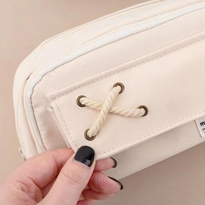 

MSS (COD) Tempat Pensil Model Pita Silang Kotak Pensil Tali Rami Ritsleting Ganda Bahan Kanvas Pouch