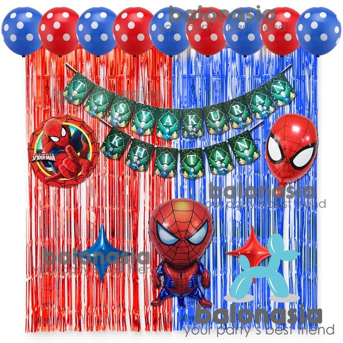 Dekorasi paket Balon tasyakuran khitan khitanan backdrop 2 tirai spiderman