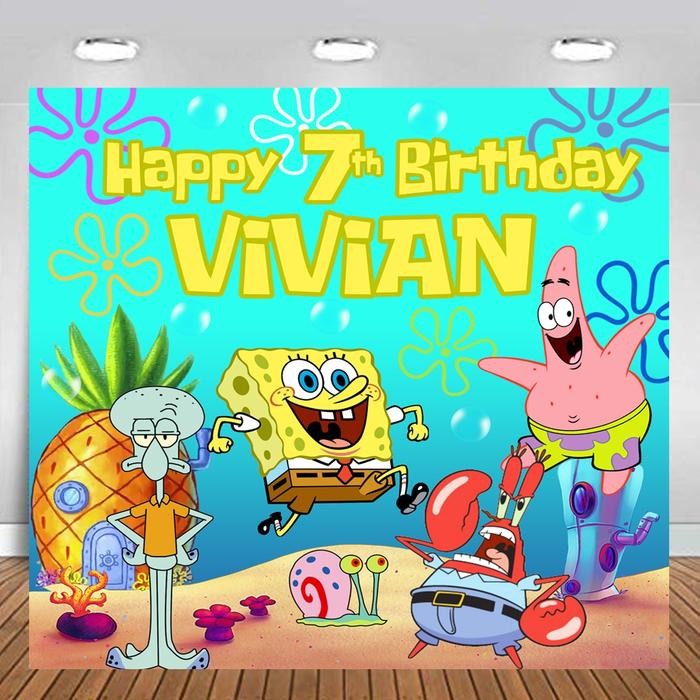 Banner Flexi Birthday/ Backdrop Hiasan Dinding Ulang Tahun - Spongebob