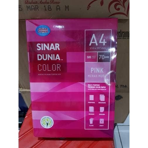 Pilihan- Kertas Hvs A4 70Gsm Sidu Pink / Merah Muda