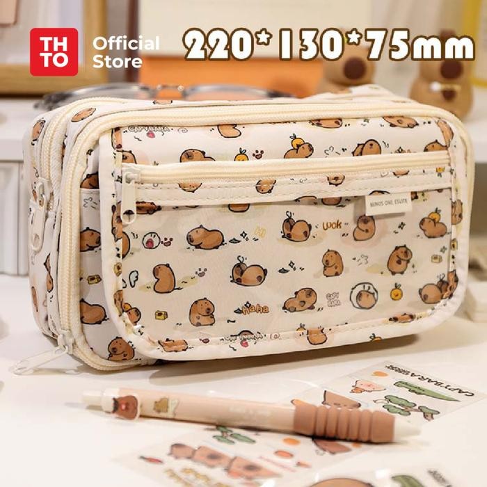 

THTO LAYER TAS TEMPAT PENSIL CASE POUCH ANAK SEKOLAH CAPYBARA TRANSPARAN PVC STATIONERY KANTOR A122