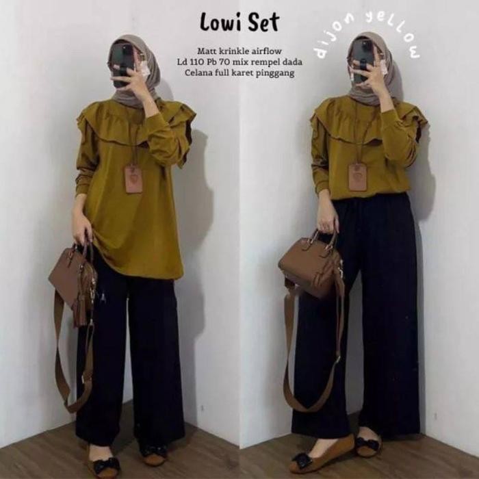TERMURAH Baju Setelan Wanita Muslim Lowi Set Celana Krinkle flow Remaja Ibu READY STOCK