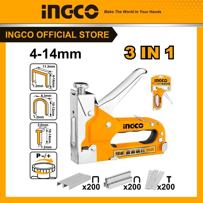 

3 IN 1 STAPLE GUN DENGAN 600 STAPLES UNTUK KAYU INGCO HSG1405