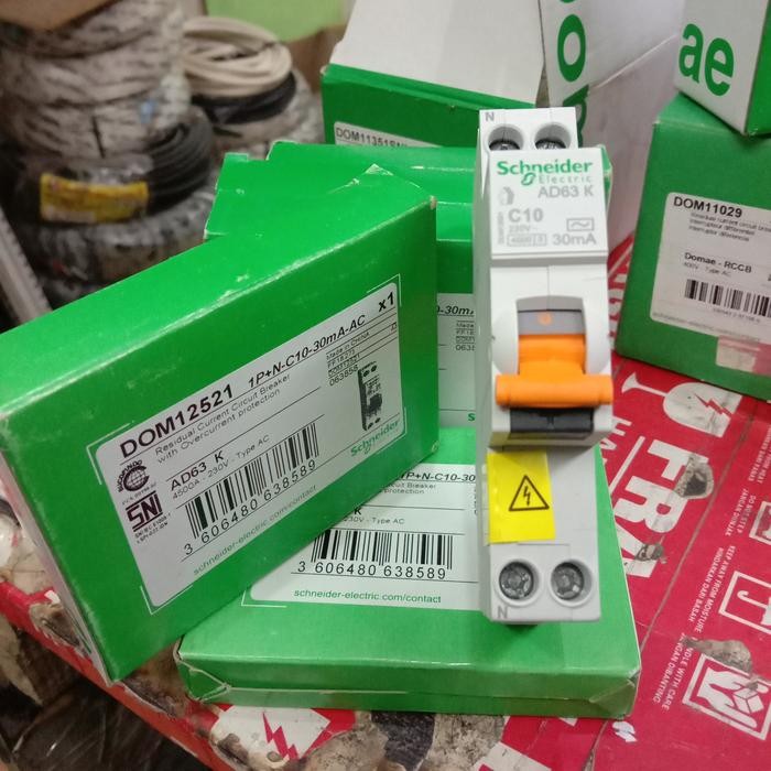 Terbaik Rcbo Slim Dom12521 1P+N 10A 30Ma Ac Schneider Original 100% Ori