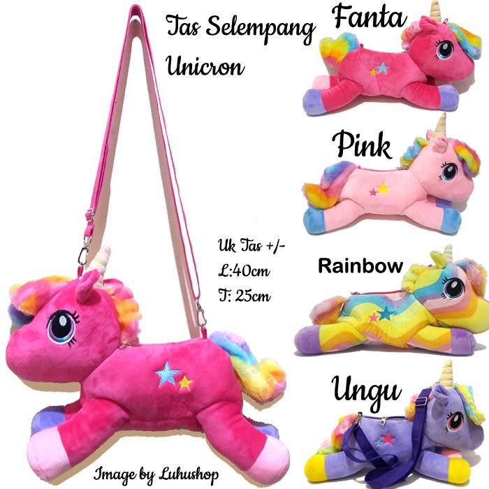 Tas Boneka Selempang Slempang Anak Cewek My Little Kuda Pony Poni Kecil Unicorn Bulu Kode 510