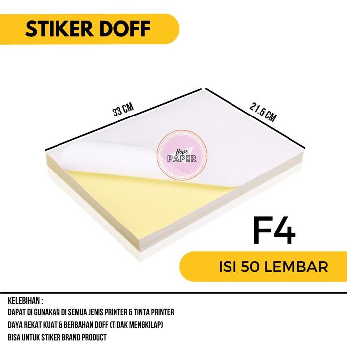 Pilihan- Kertas Stiker Hvs F4 - 50Pcs / Kertas Stiker / Sticker Hvs Doff
