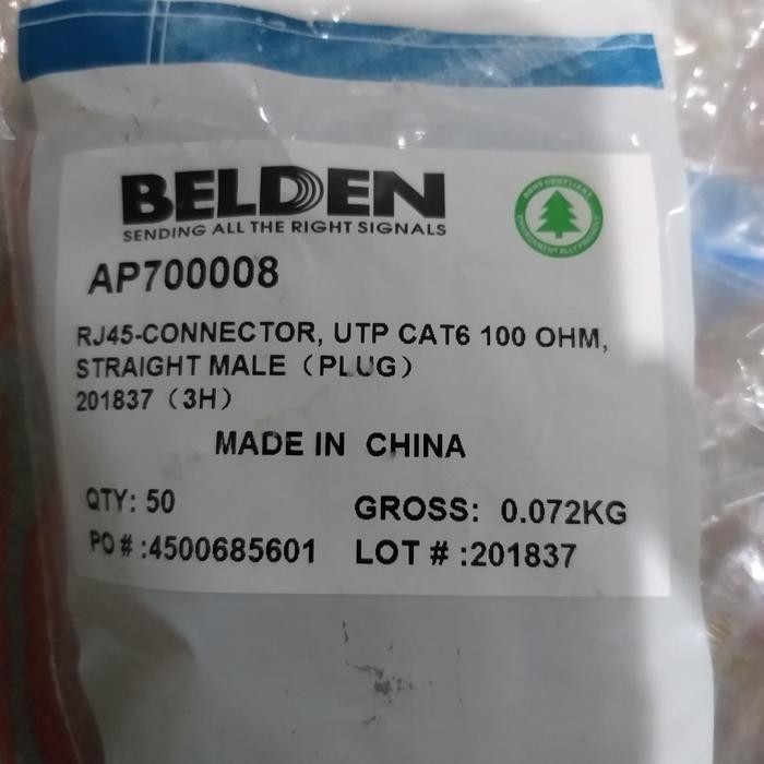 Belden Cat 6 Konektor @50Bh / Konektor Rj45 Belden Cat6 / Rj45 Cat 6