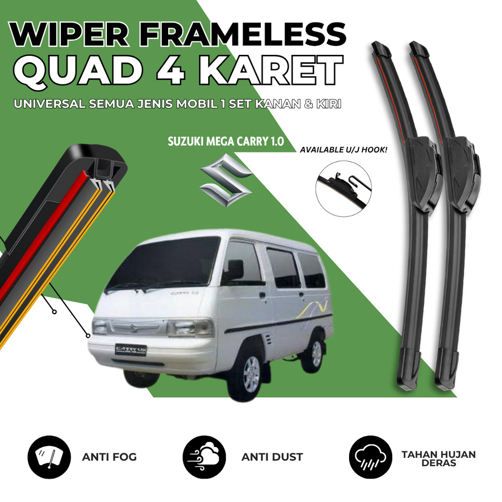 Wiper 4 Karet Mobil Suzuki Carry 1.0 Kaca Depan Satu Set Kiri Kanan