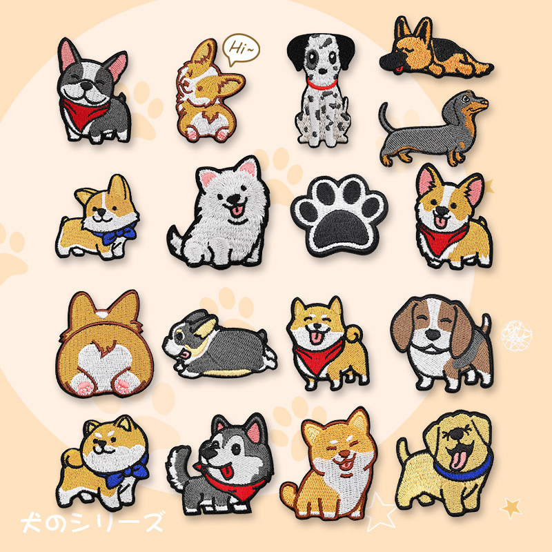 Cartoon Puppy Corgi Embroidery Stickers Cute Pet Dog Patches DIY Ironing Dachshund Patch Badges Samo