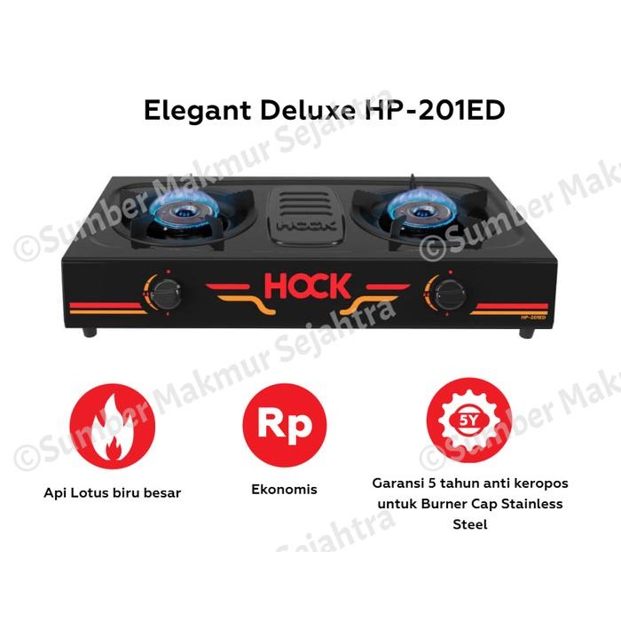 Kompor 2 tungku Hock Elegant Deluxe (Burner Stainless) - HP 201ED
