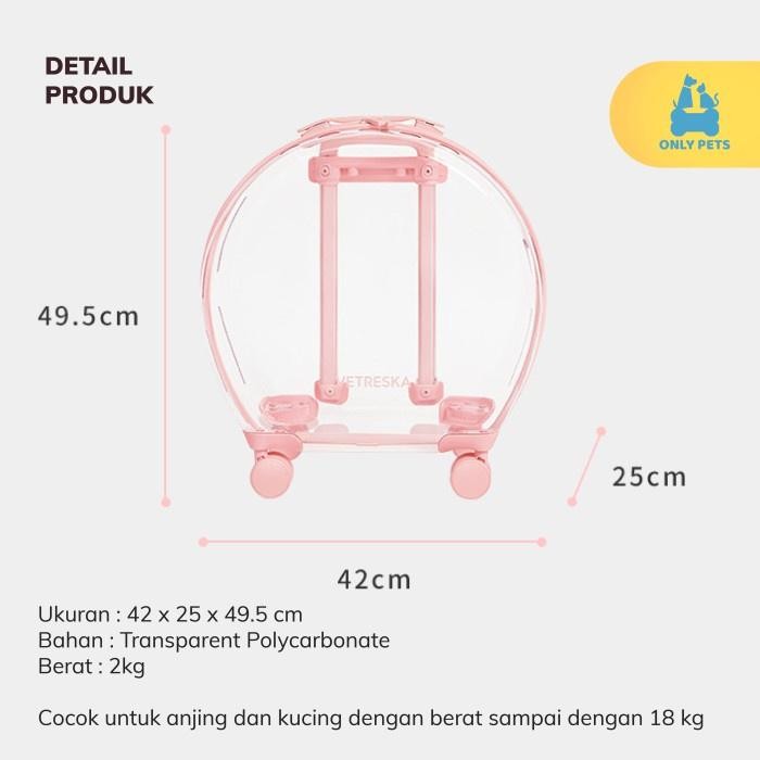 ONLY PETS Tas Koper Dorong Anjing Kucing Transparan Premium 4 roda