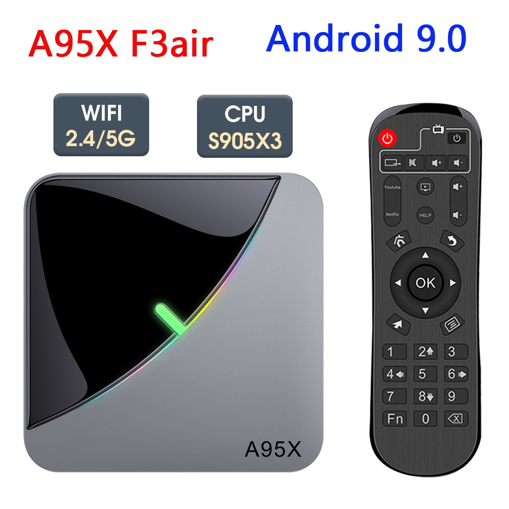 Smart TV BOX A95X F3 Air 4K 2.4G/5G Dual Wifi RGB Light Amlogic S905X3 4GB 32GB 64GB Android 9 Set