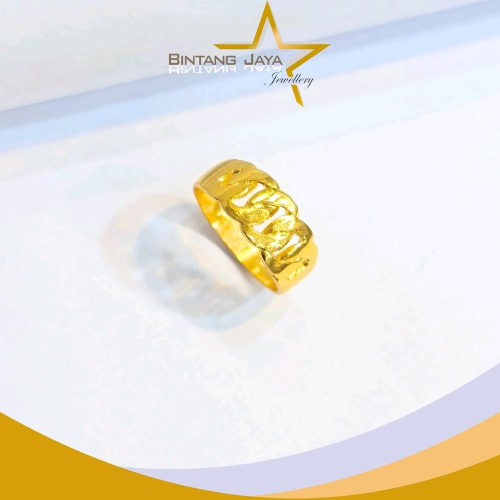 Cincin Emas - LM Atas Rantai - Kadar LM99 - Berat 4.99gr - Size 13 - Motif Timbang Air LM - Kilau Ma