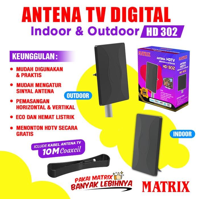 MATRIX ANTENA TV DIGITAL +BOOSTER HD302 / HD 302 / HD-302 (FREE KABEL)