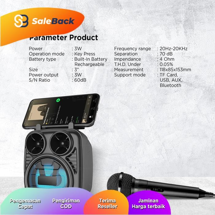 Speaker Portable Bluetooth 3 Inches LED Mobile Phone With Mic