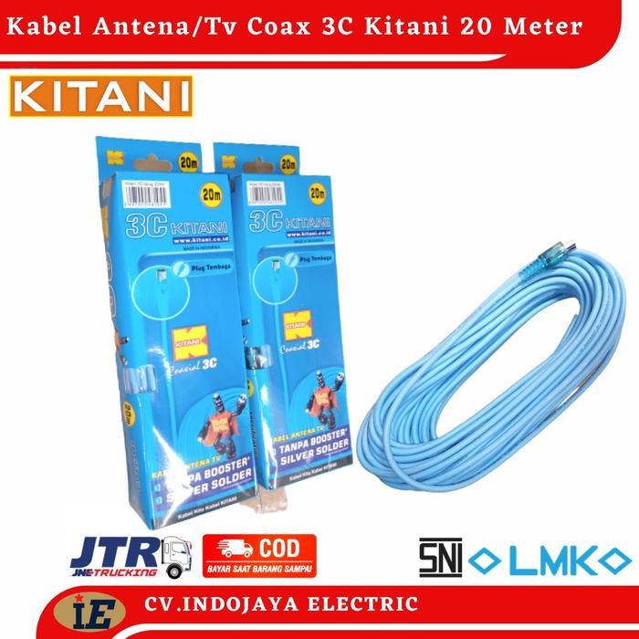 3j4e- Kabel Antena Tv Kitani Coaxial 3C Kabel Panjang 20 Meter Kawat Tembaga Murni Kabel