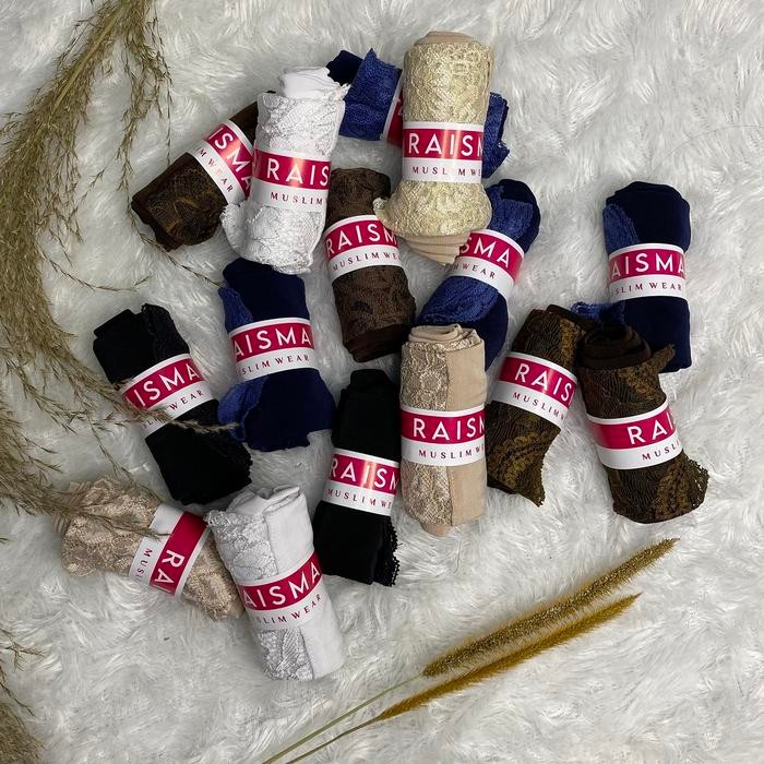 lplw- Raisma - Manset Handsock Tangan Muslimah Cincin Warna Warni Bahan Jerse Hitam Panjang