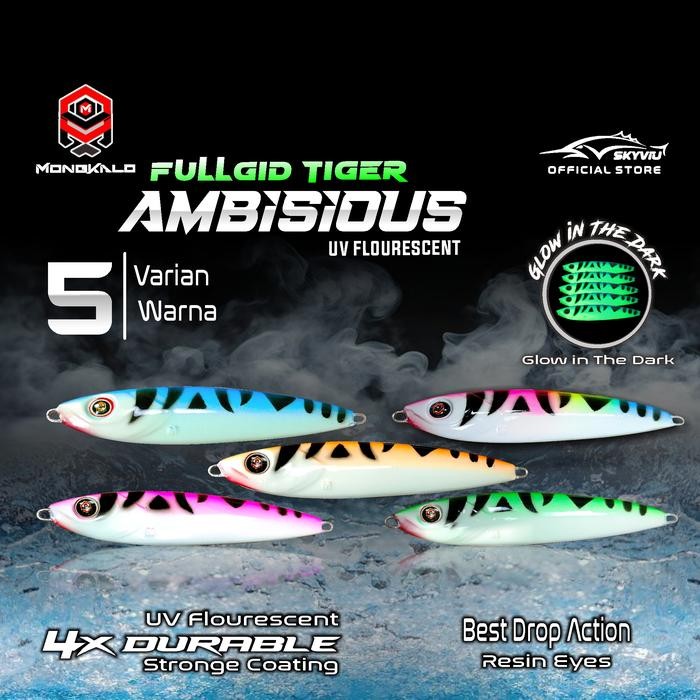 DUniaPancingan- Metal Jig 60 Gram Mongkalo Ambisious Tiger Gid Uv Umpan Metal Jig Flourescent Fosfor