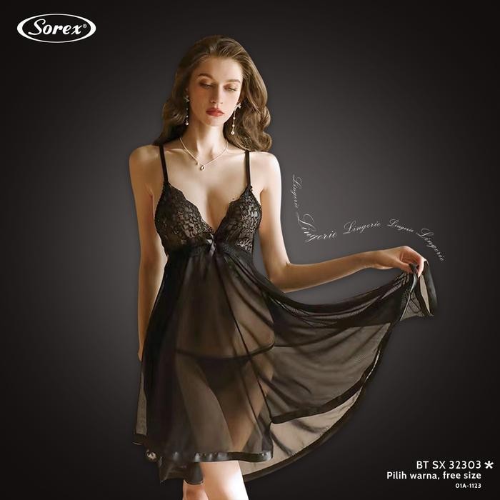 SEXY Lingerie Baju Tidur Premium Brokat Transparan Plus Gstring Sorex 32303