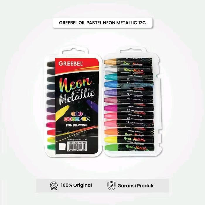 GREEBEL Crayon 12 Warna Neon Metallic / Oil Pastel Greebel 12 Warna Neon Metallic
