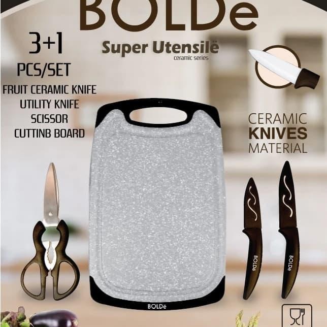 PISAU SET KERAMIK PLUS TALENAN BOLDE 4 IN 1 - CUTTING BOARD - GUNTING