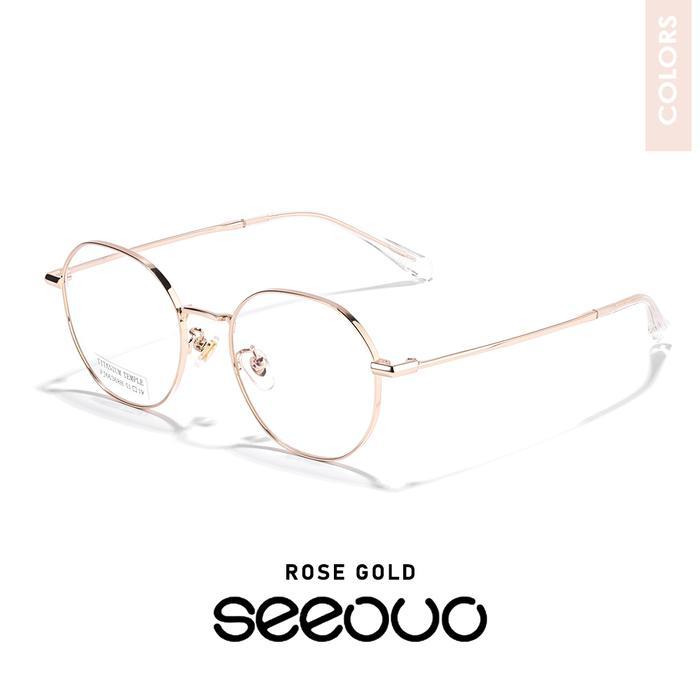 Seeouo Kacamata Model Kotak Simple Stylish Unisex Pria dan Wanita Bahan Titanium High Quality Frame 