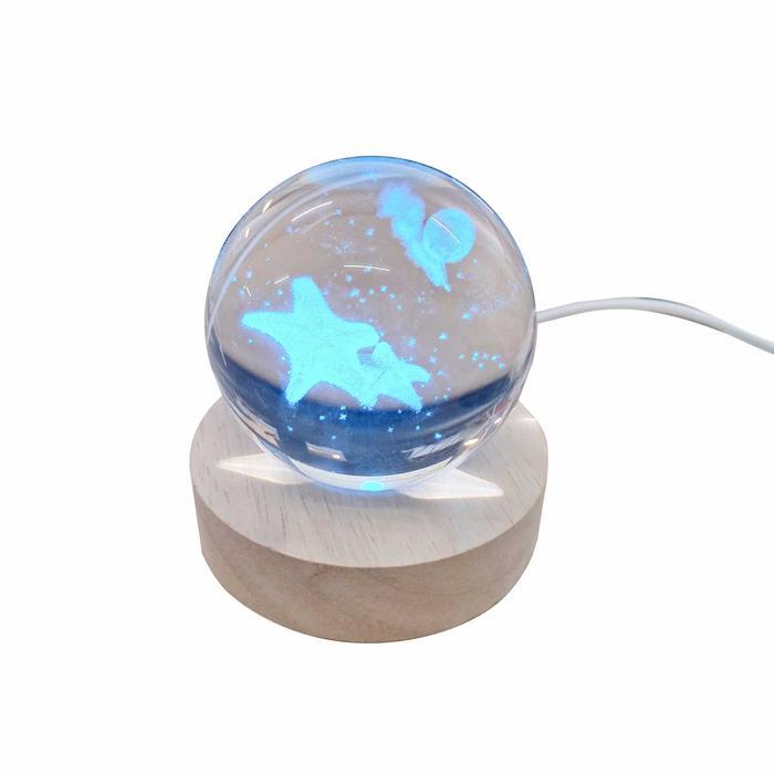 Lampu Tidur Bola Kristal 3D Jellyfish RGB USB Biru