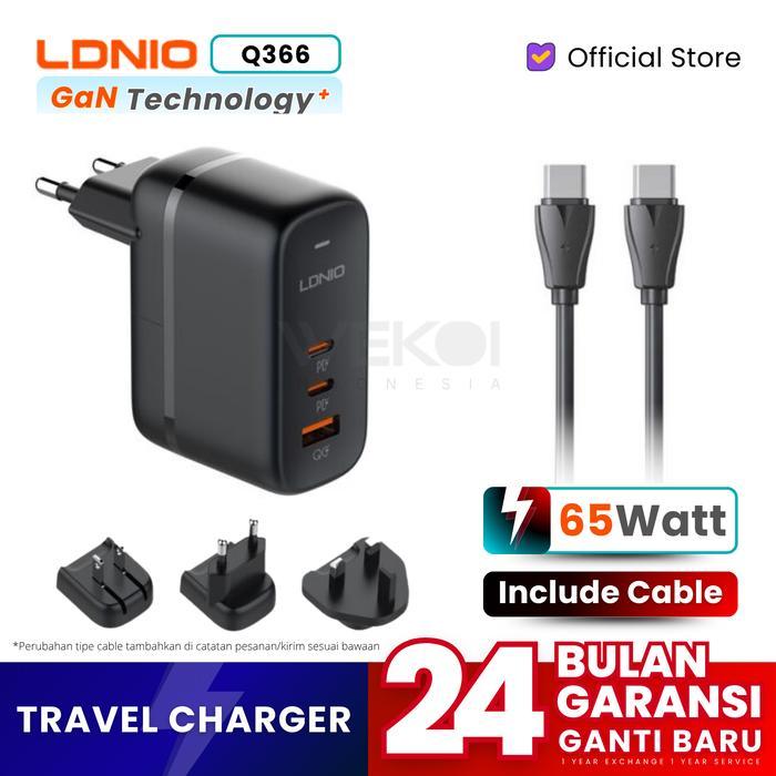 LDNIO TRAVEL CHARGER Q366 ADAPTER 65W GAN ADAPTOR SUPER FAST CHARGER