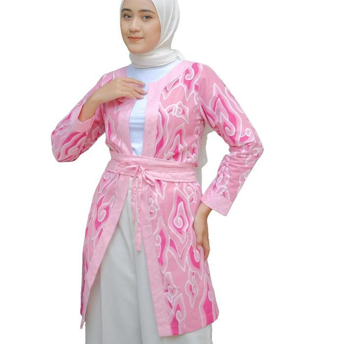 Batik Trusmi Atasan Wanita Tunik Batik Mega Mendung Pink Anisa Katun Motif Panjang Panjang Muslim