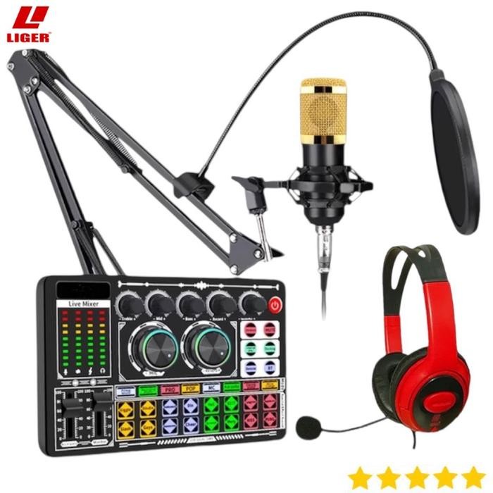 Afud Terang Jaya Paket Lengkap Soundcard F999 Miko Full Set Bm800 + Headset Mic Mini X10 Liger
